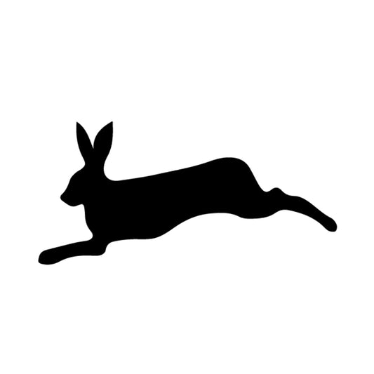 Precut glass shape of a rabbit sprinting in black.