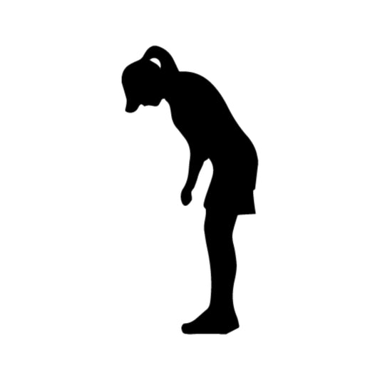 Precut glass shape of a female golfer in black.