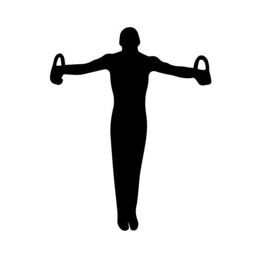 Precut glass shape of gymnast on rings in black.