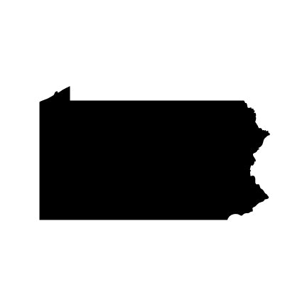 Glass precut in the shape of Pennsylvania, cut in COE 96 Oceanside glass for fused glass art projects