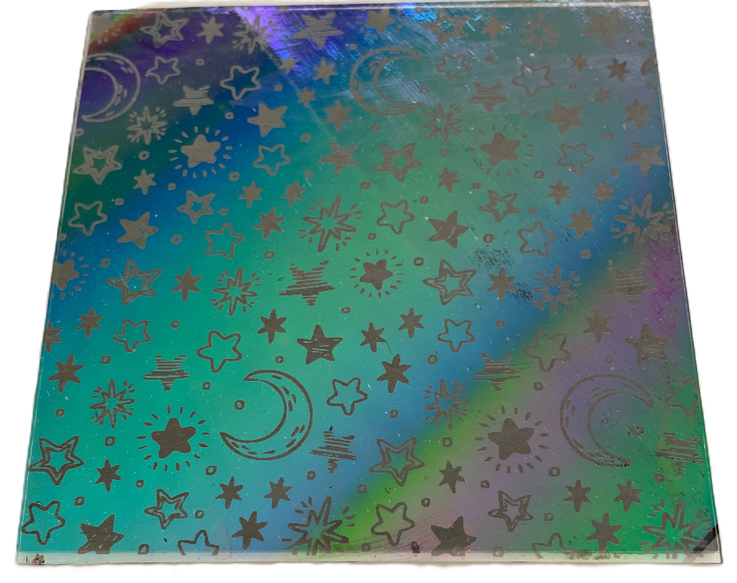 stars and moon etched dichroic glass