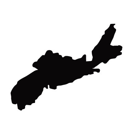 Nova Scotia precut glass shape in COE 96 Oceanside glass, available in black, white, cobalt, red, and yellow, shown ready for tack fusing