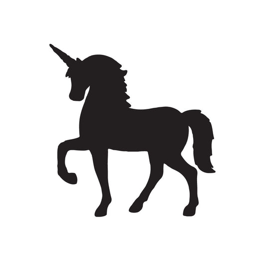Precut glass shape of a unicorn in black.